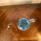 Night carafe in blue tones waffle glass with cabochon early 20th century