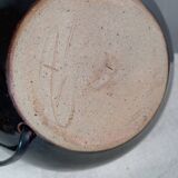 Burgundy/purple ceramic table lamp base, pyrite, signature to identify