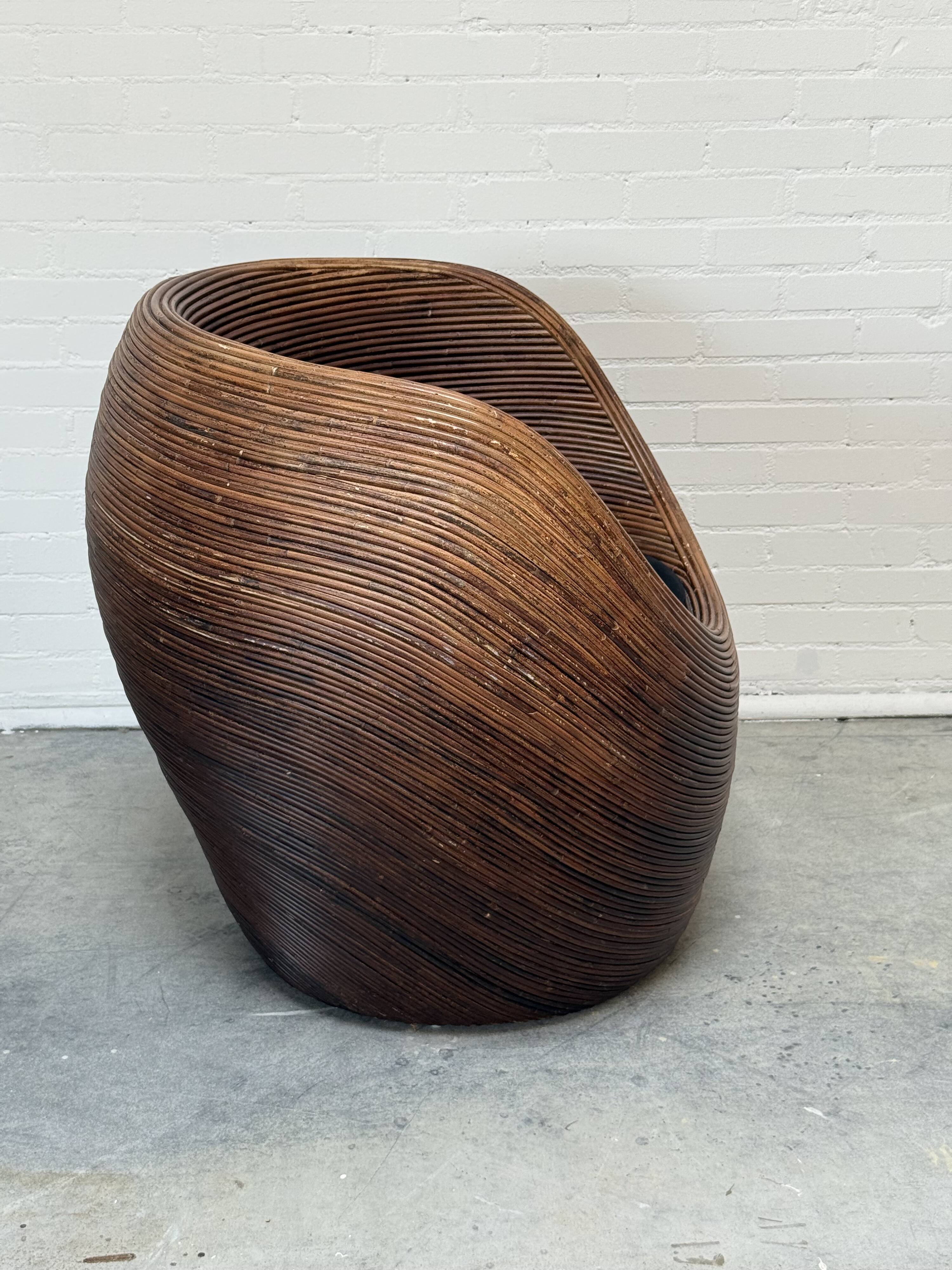 Organic Rattan Lounge Chair Attributed to Gabriella Crespi