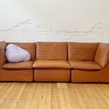 Canapé modulable des années 70 en cuir fauve