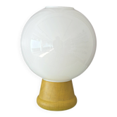 Vintage Opaline Glass Globe Table Lamp on Wooden Base
