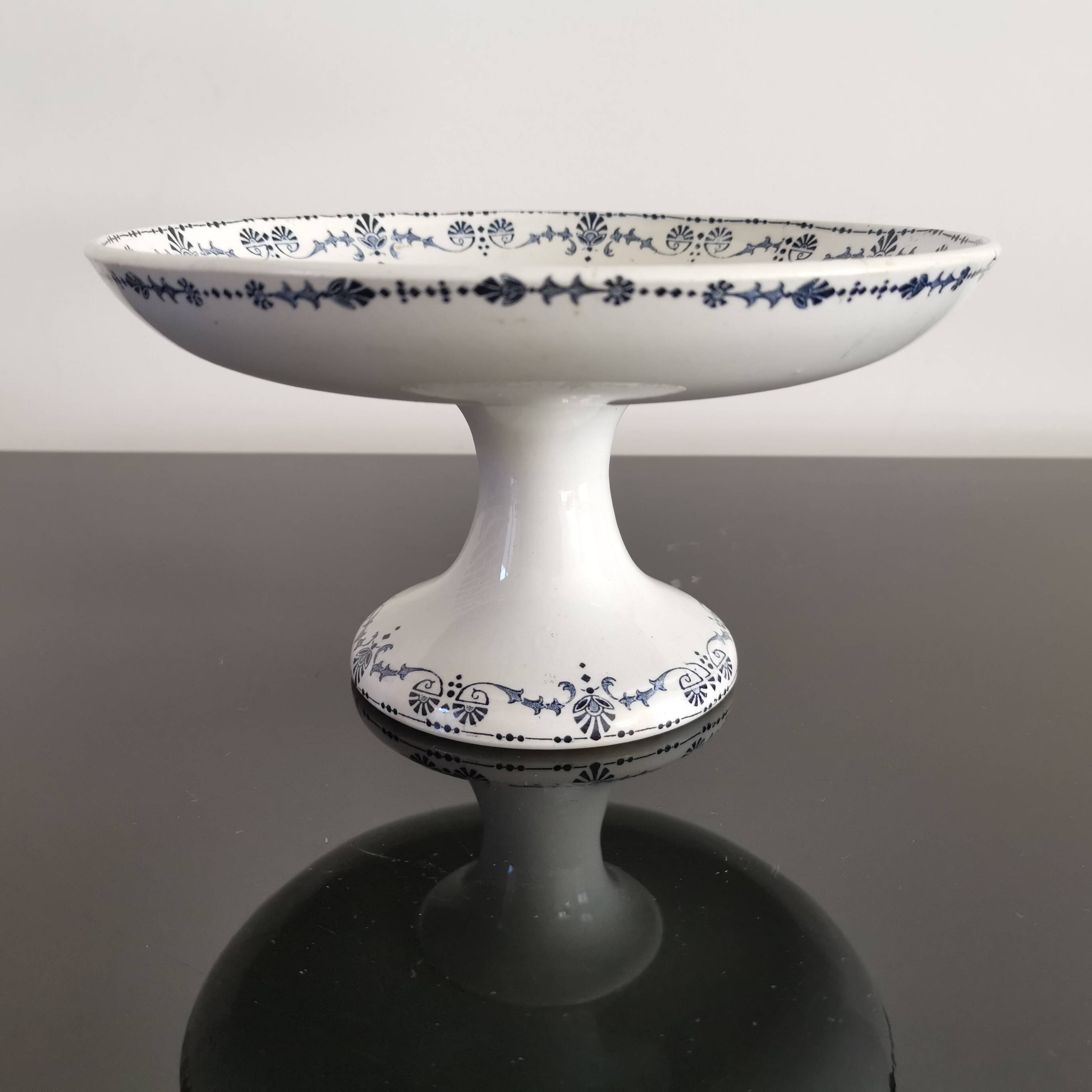 Old compote bowl Terre de Fer Opaque Porcelain from Gien "Etruscan" model