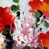 Oil on canvas bouquet of red flowers signed