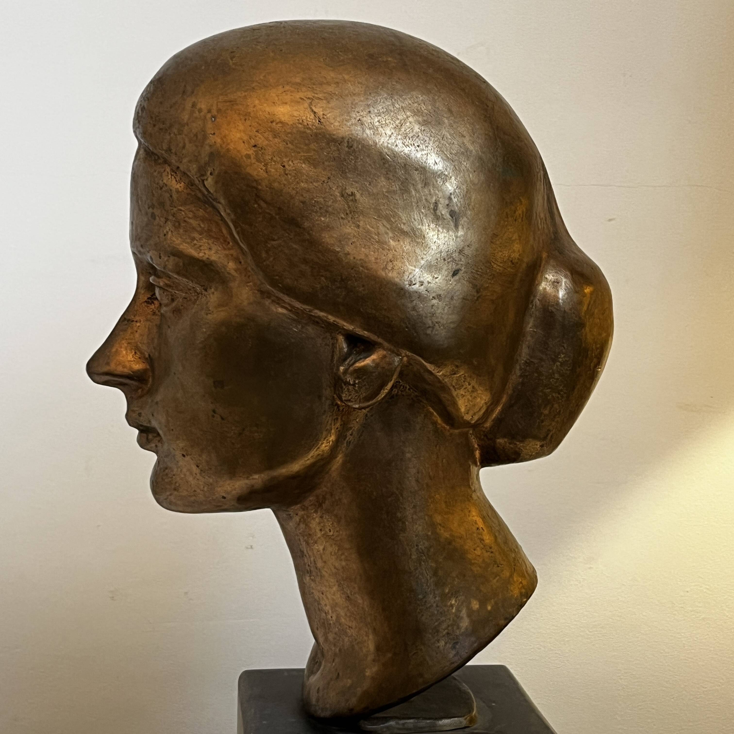 Sculpture portrait / bust, 'woman's face', robert delnest, bronze 1961