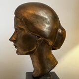 Sculpture portrait / bust, 'woman's face', robert delnest, bronze 1961