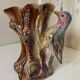 Kitsch Vase "Tree Trunk with Green Woodpecker" - Pink Iridescent Ceramic