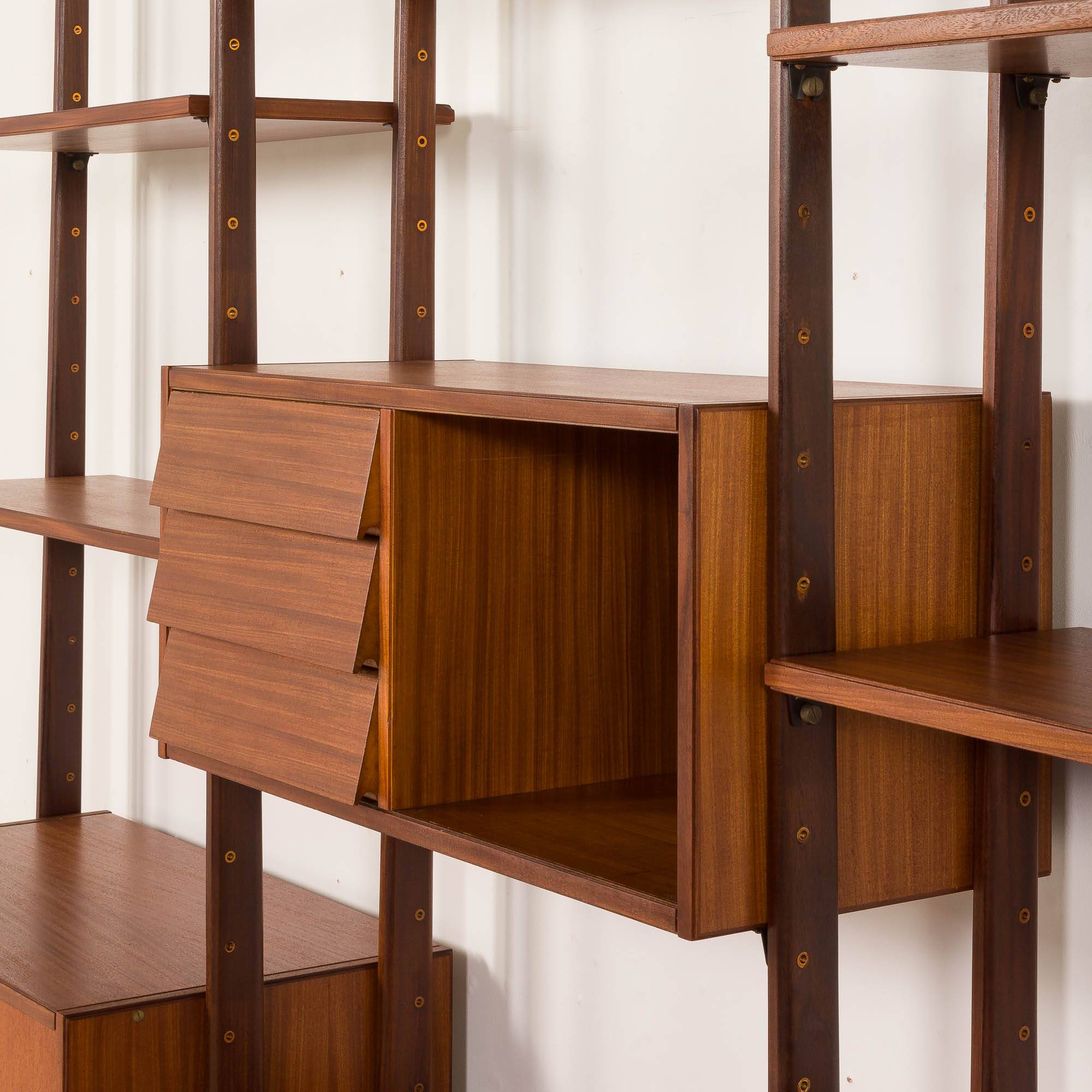 Italian freestanding wall unit or room divider in teak, 1960s