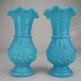 paire petits vases bleus anciens opaline déco kitsch shabby