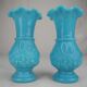 pair of small old blue opaline vases, shabby kitsch decor