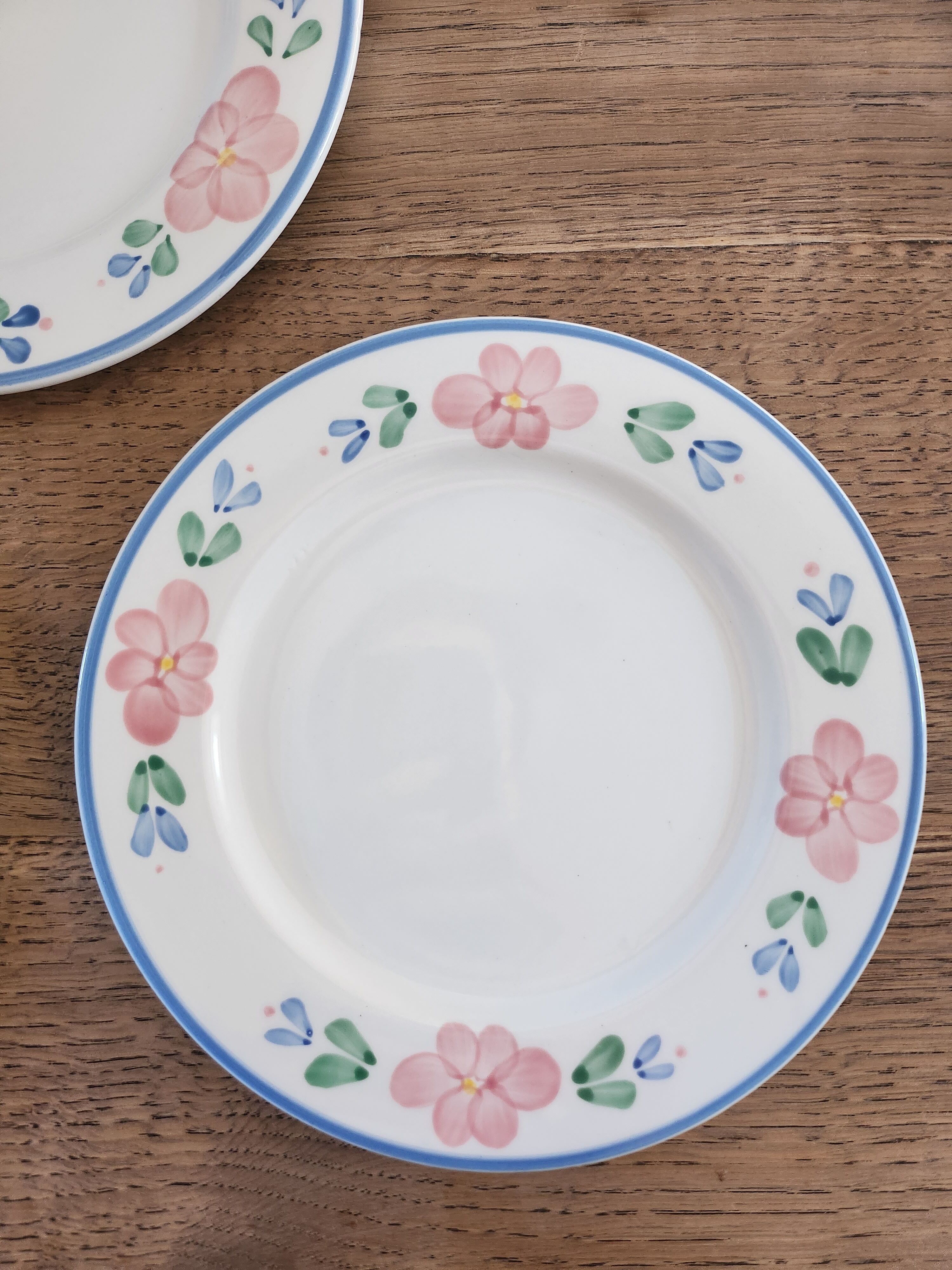 5 dessert plates Italian flowers blue / green / pink