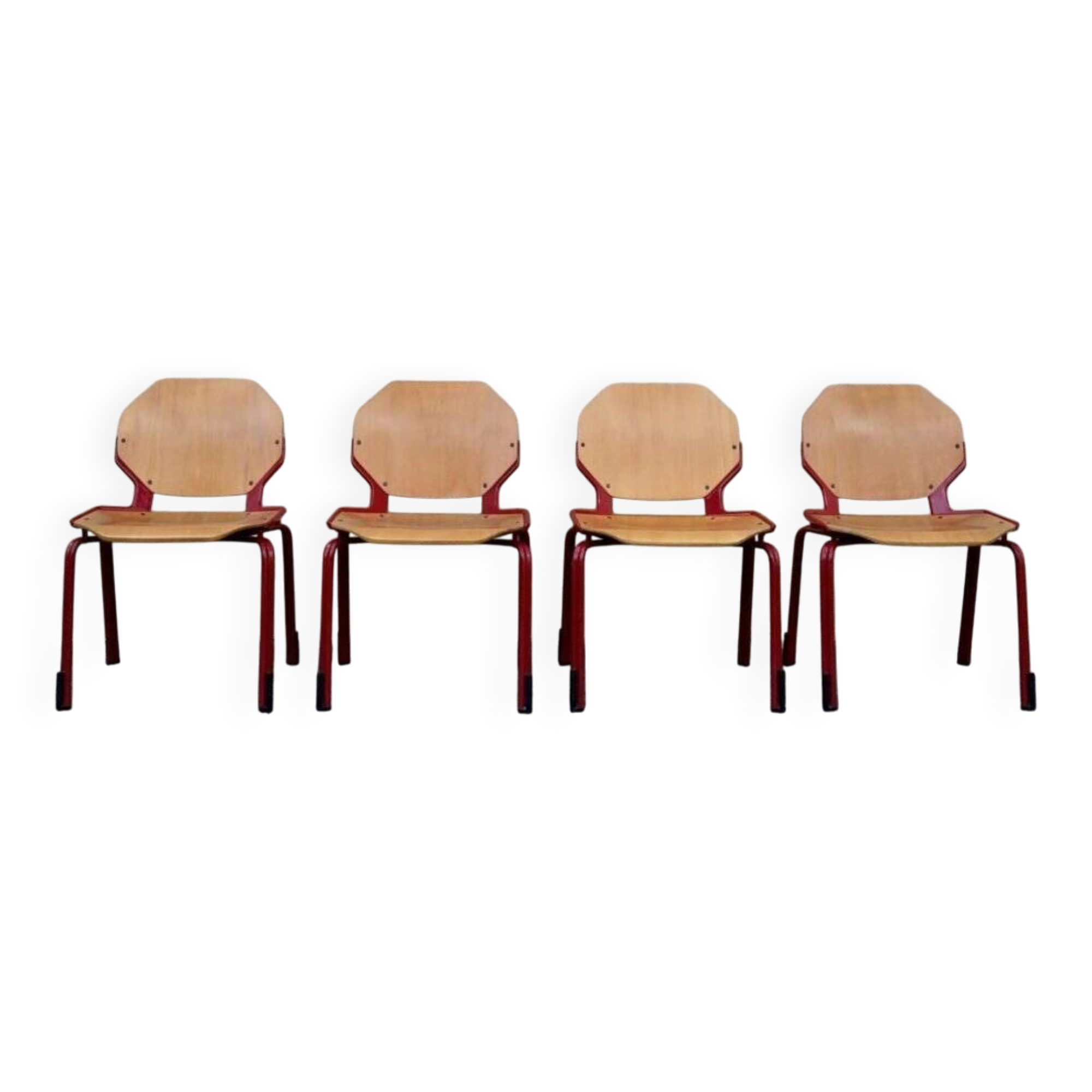 Set of 4 Design Chairs Rio Fröscher 1985 Postmodern Red Wood