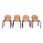 Set of 4 Design Chairs Rio Fröscher 1985 Postmodern Red Wood