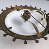 Sunburst lamp with nails forged with gold leaf and opaline, 1940s