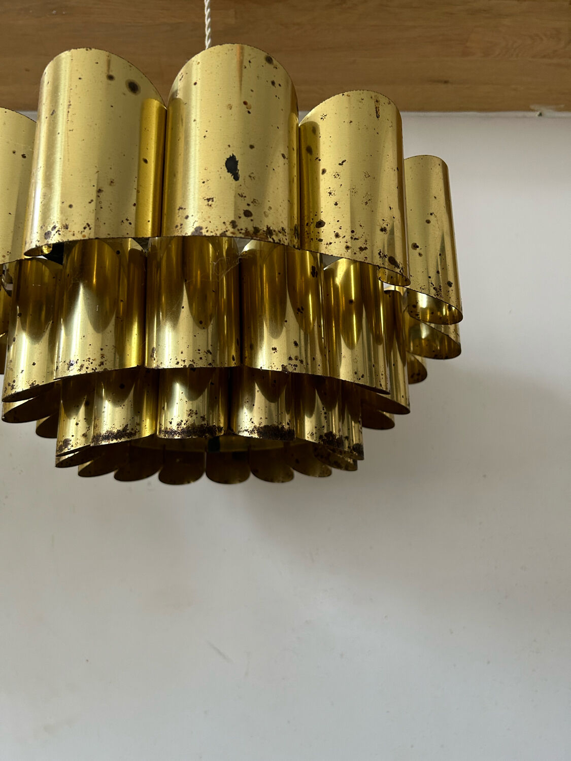 Pair of pendant lamps vintage Thorsten Orrling,solid brass, Suede 1960