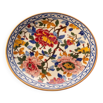 Large decorative plate Gien – French earthenware – multicoloured flowers – Ø 30