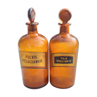 Pair of Bottles a Pharmacy in Brown Glass