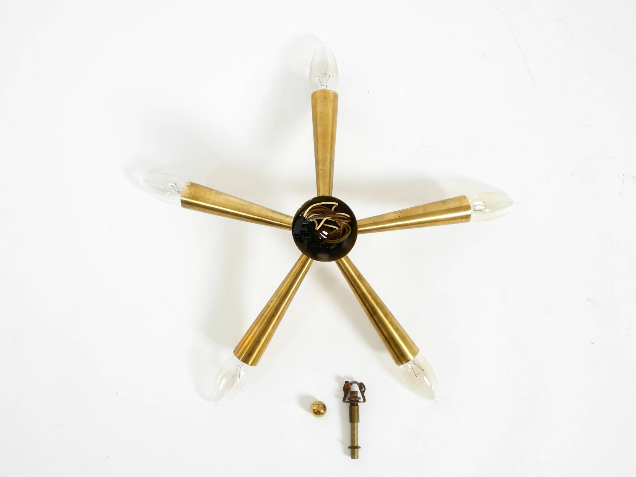 Original small mid-century modern brass Sputnik ceiling lamp with five arms