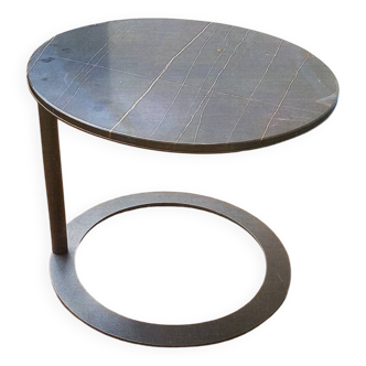 "Tethis" pedestal table designed by Gabriele & Oscar Buratti in metsl black Sahara marble