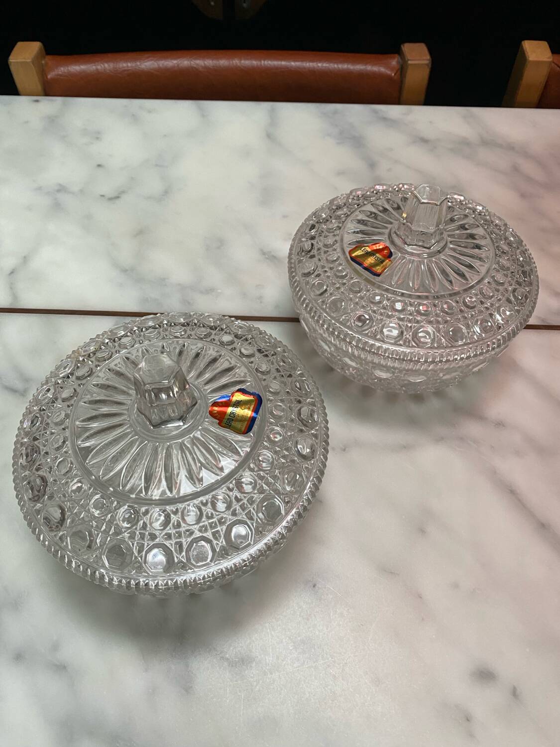 Pair of old German crystal candy boxes