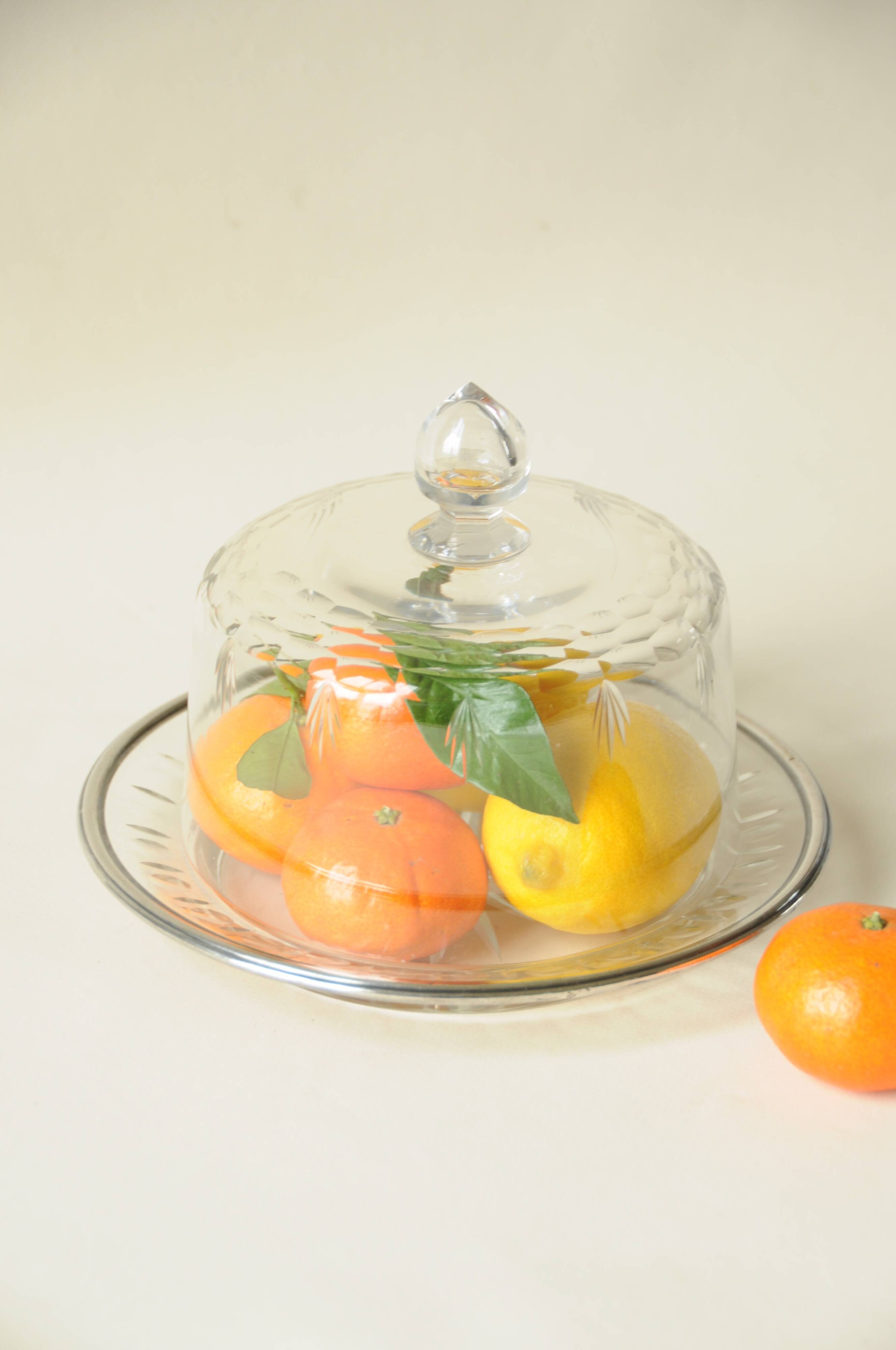 Antique Crystal Cheese Dome with Star Pattern Plate