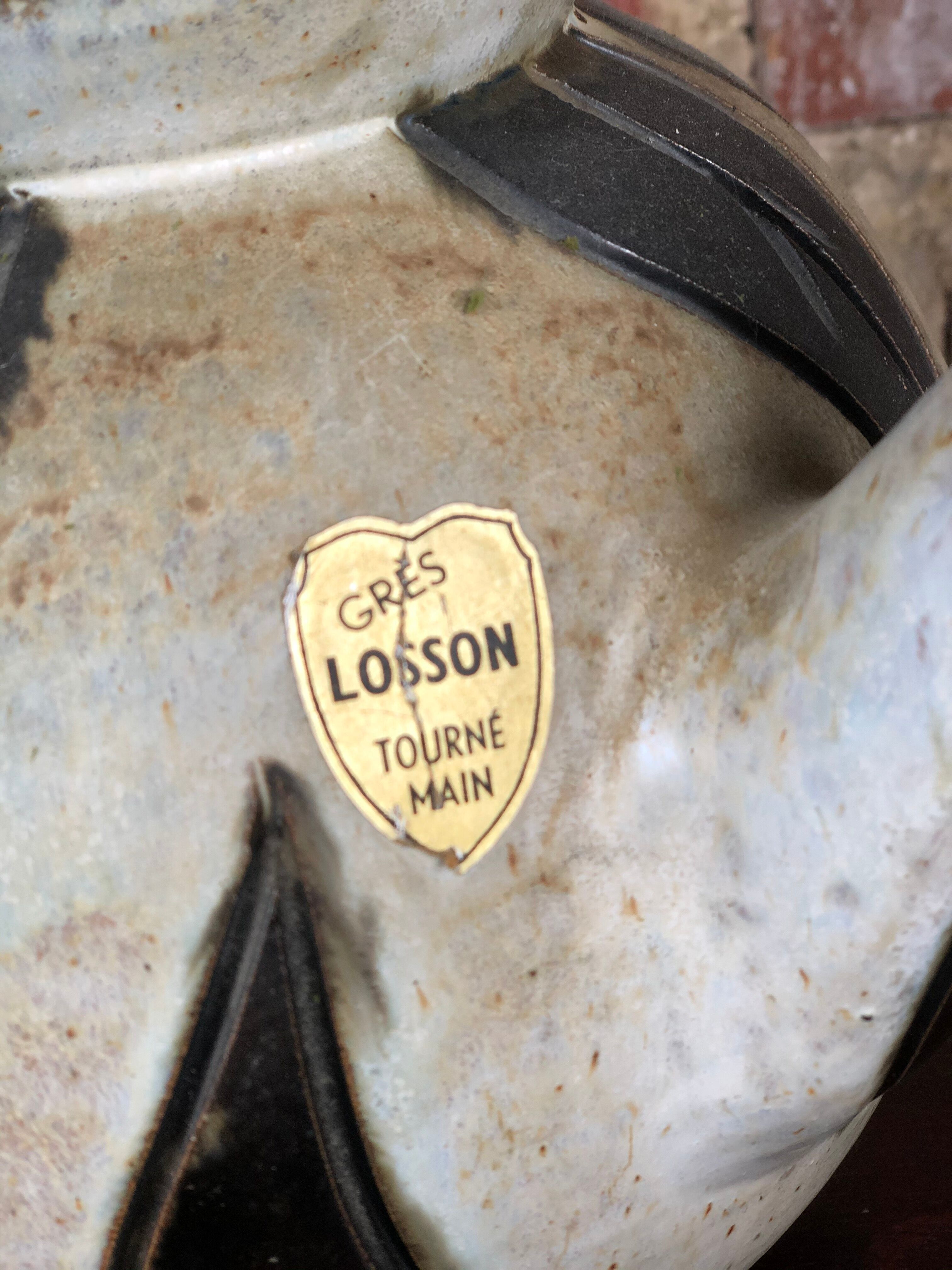 Cruche tourné main en grès "Losson" signée 1970