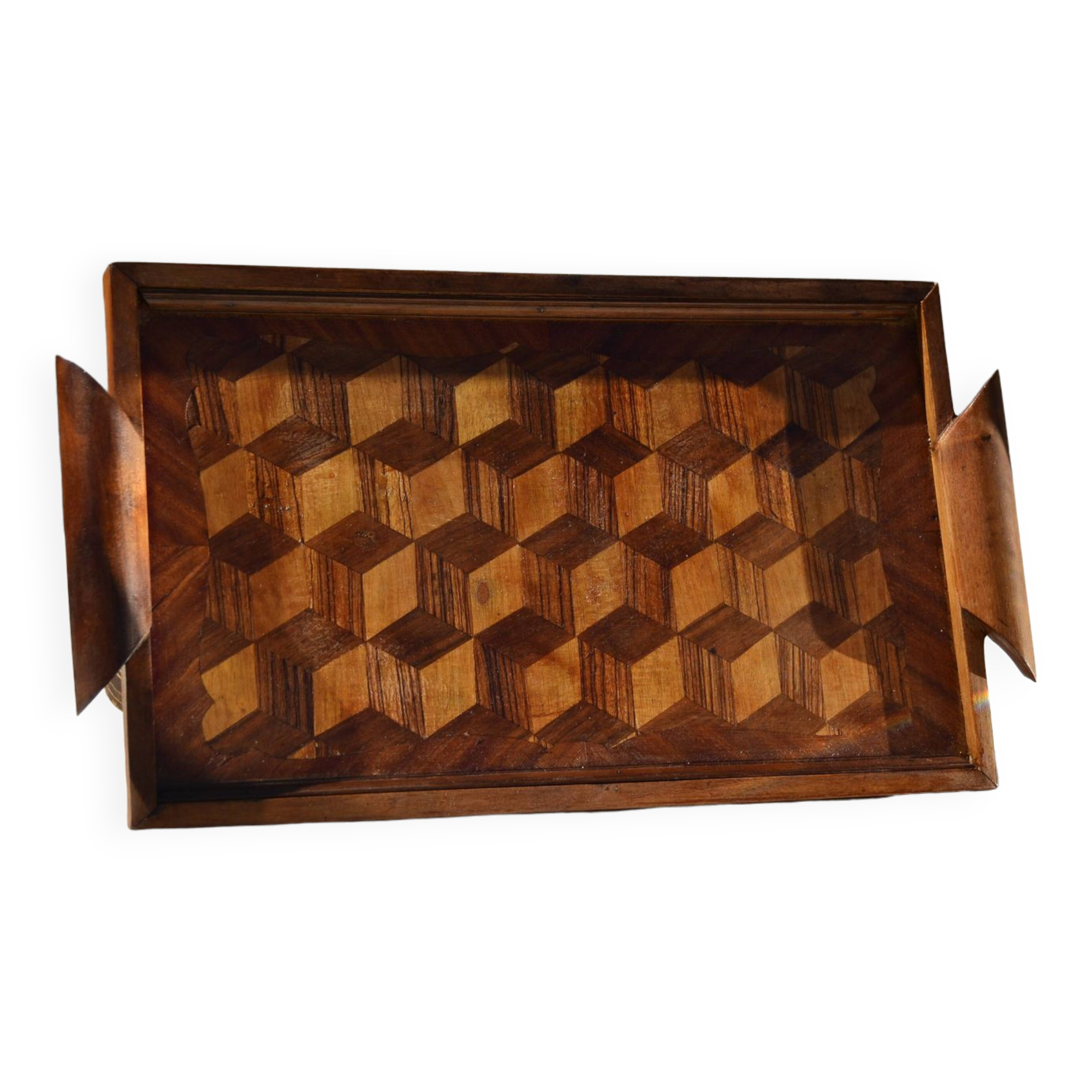 Old marquetry wooden tray