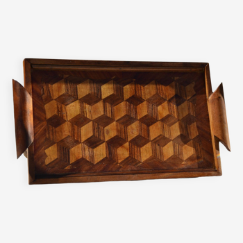 Old marquetry wooden tray