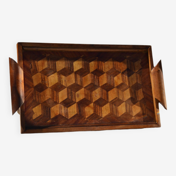 Plateau en bois ancien marqueterie