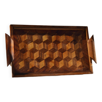 Old marquetry wooden tray