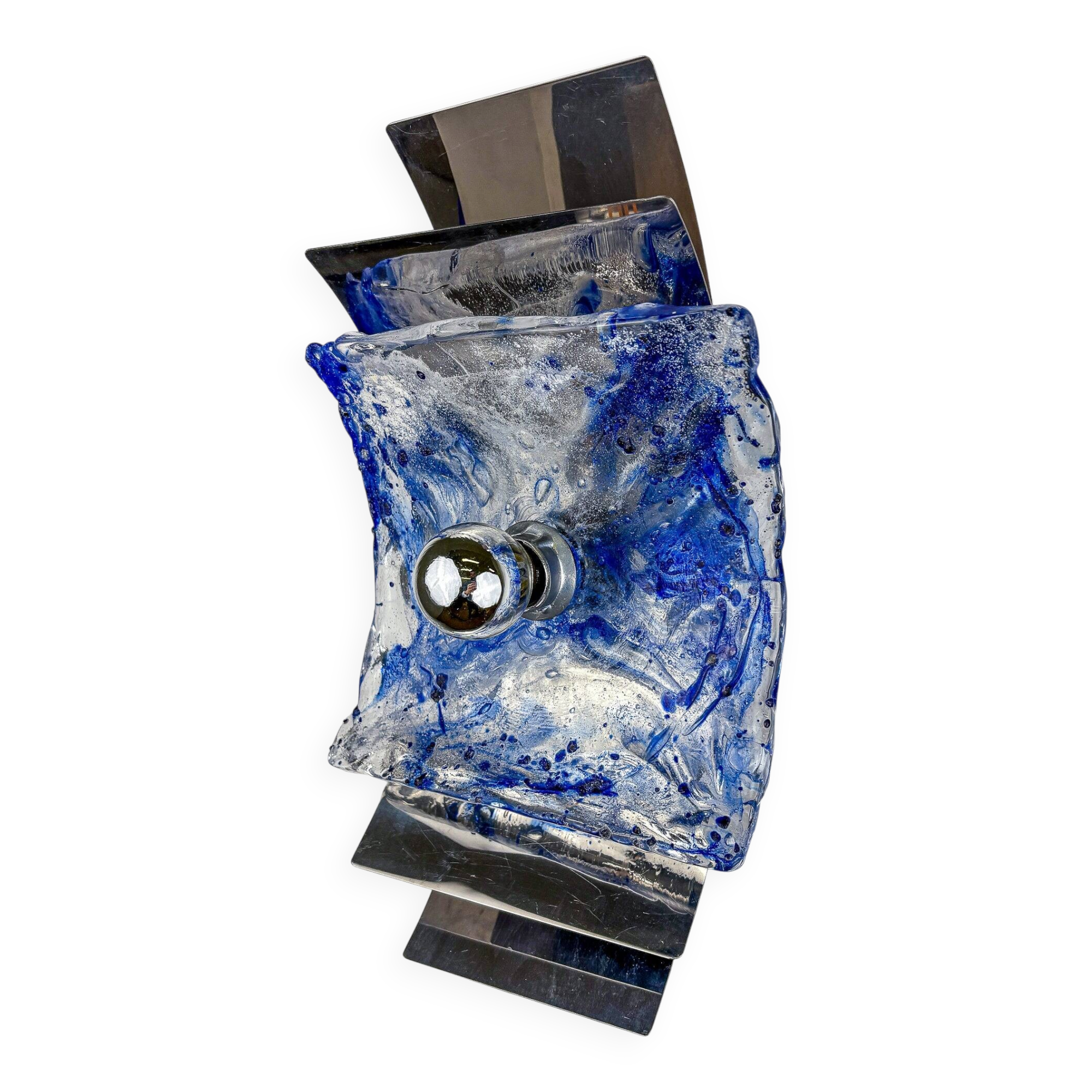 Murano Mazzega blue & clear glass wall sconce, Italy, 1970s