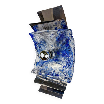 Murano Mazzega blue & clear glass wall sconce, Italy, 1970s