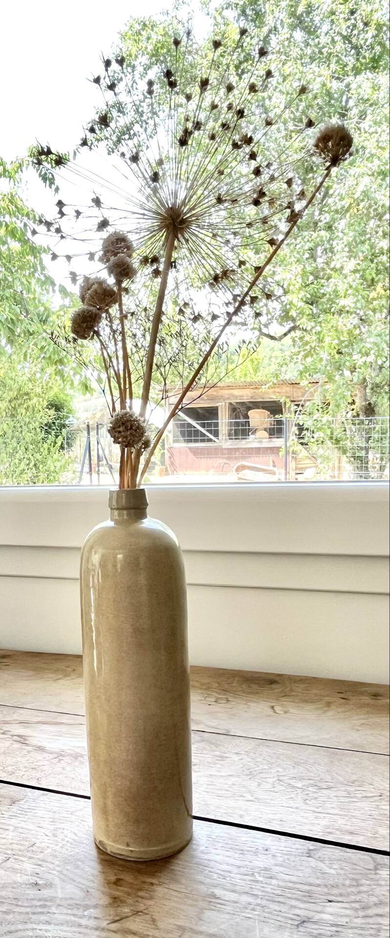 Beige stoneware bottle vase