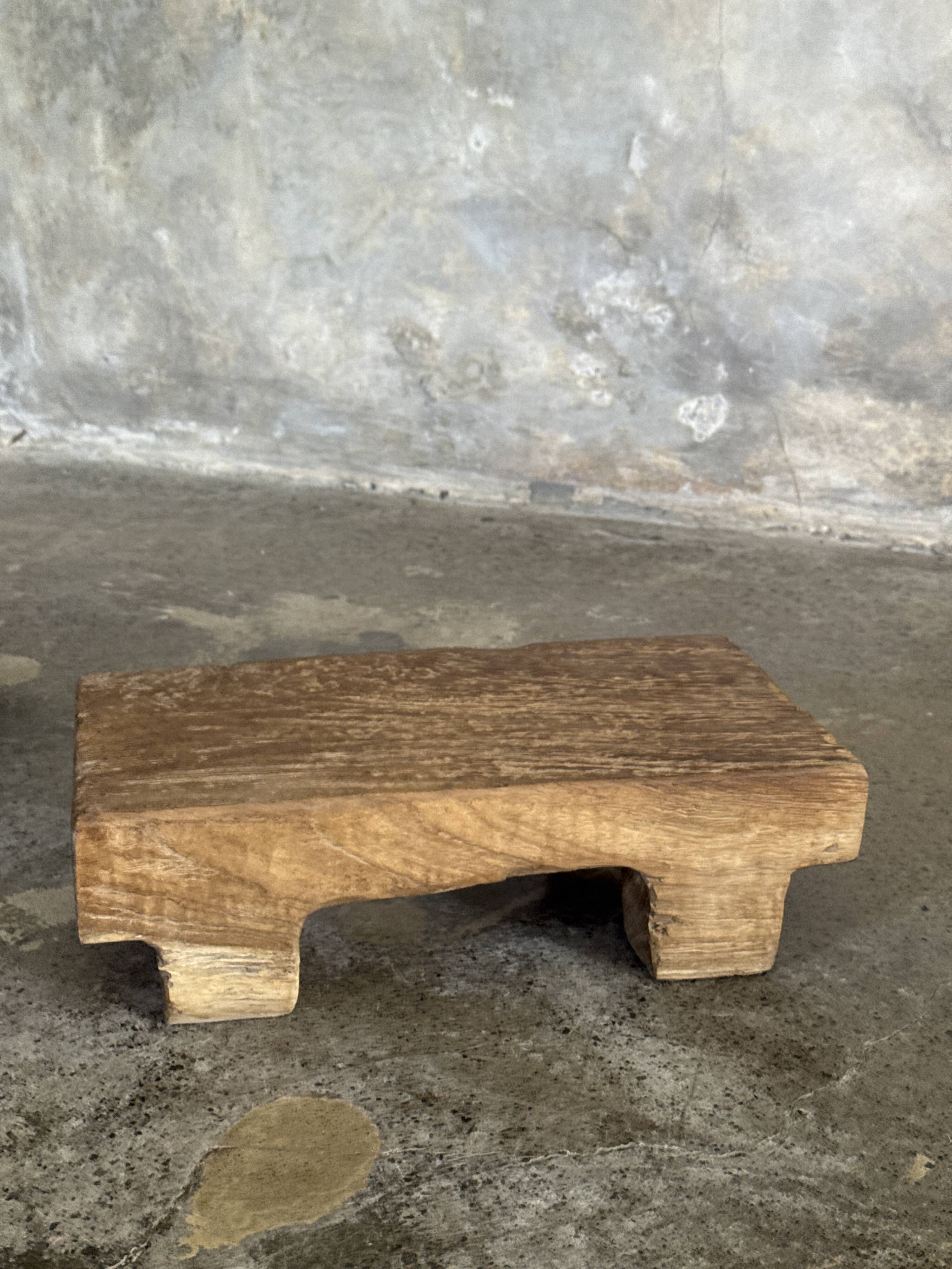 Small stool, accent stool in solid blond teak wabi-sabi L30 W8.5 H6.