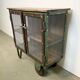 Industrial Iron Cabinet with Mesh Doors on Wheels, 1960s