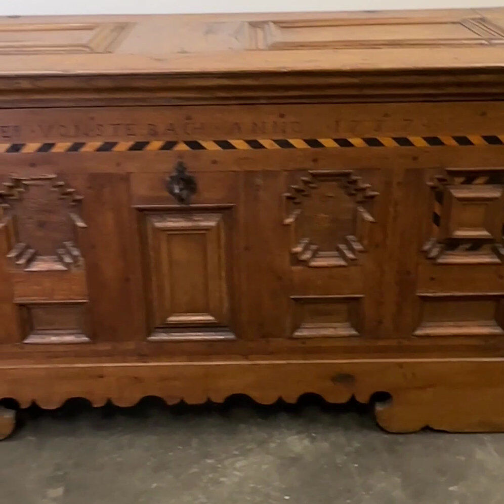18th century German Baroque travel trunk – dated 1737 – with ebony inlay