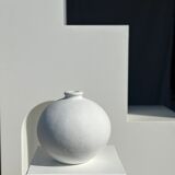Handcrafted terracotta ball vase painted white H:24 D:26