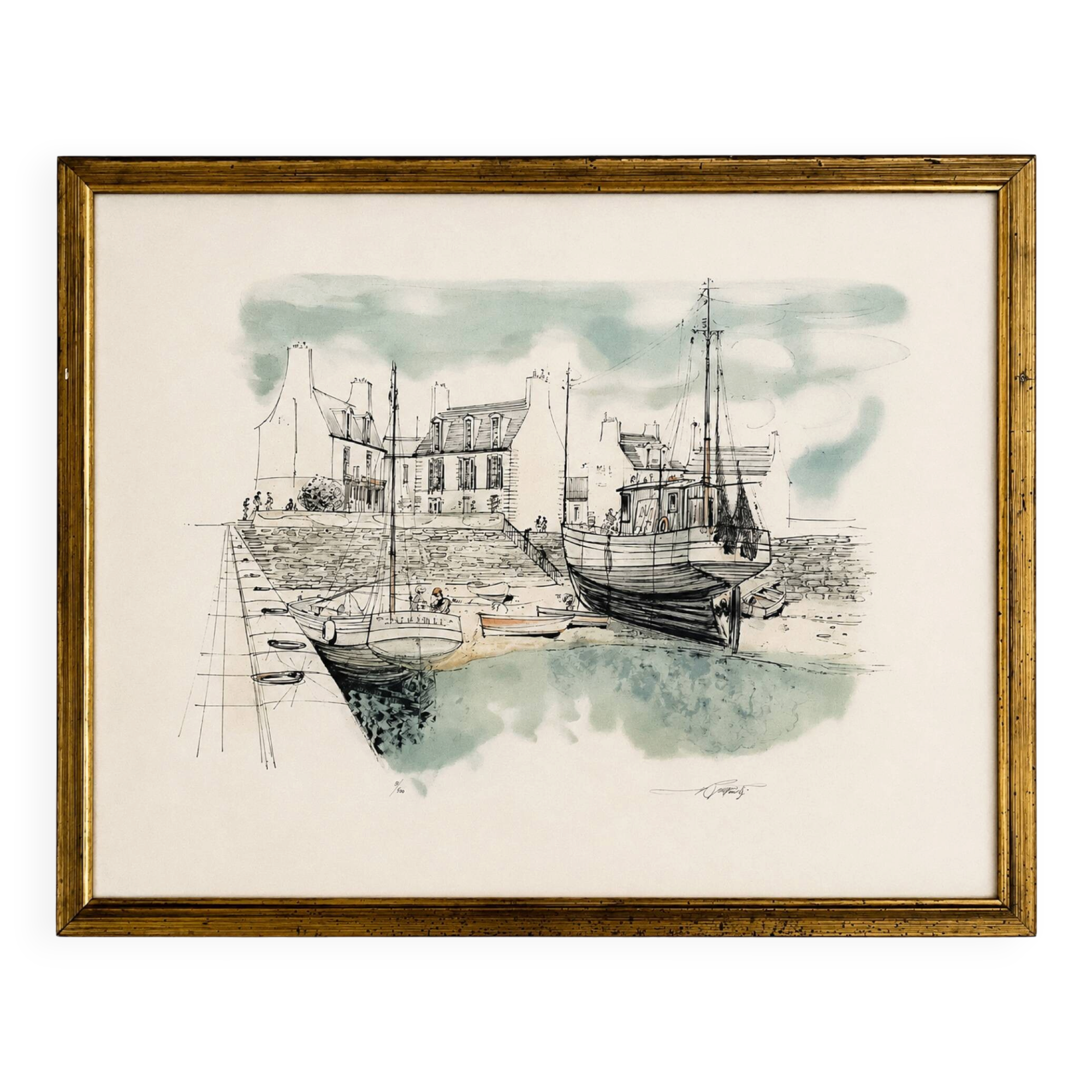 Lithographie originale signée Rolf Rafflewski – Le Port de Lesconil