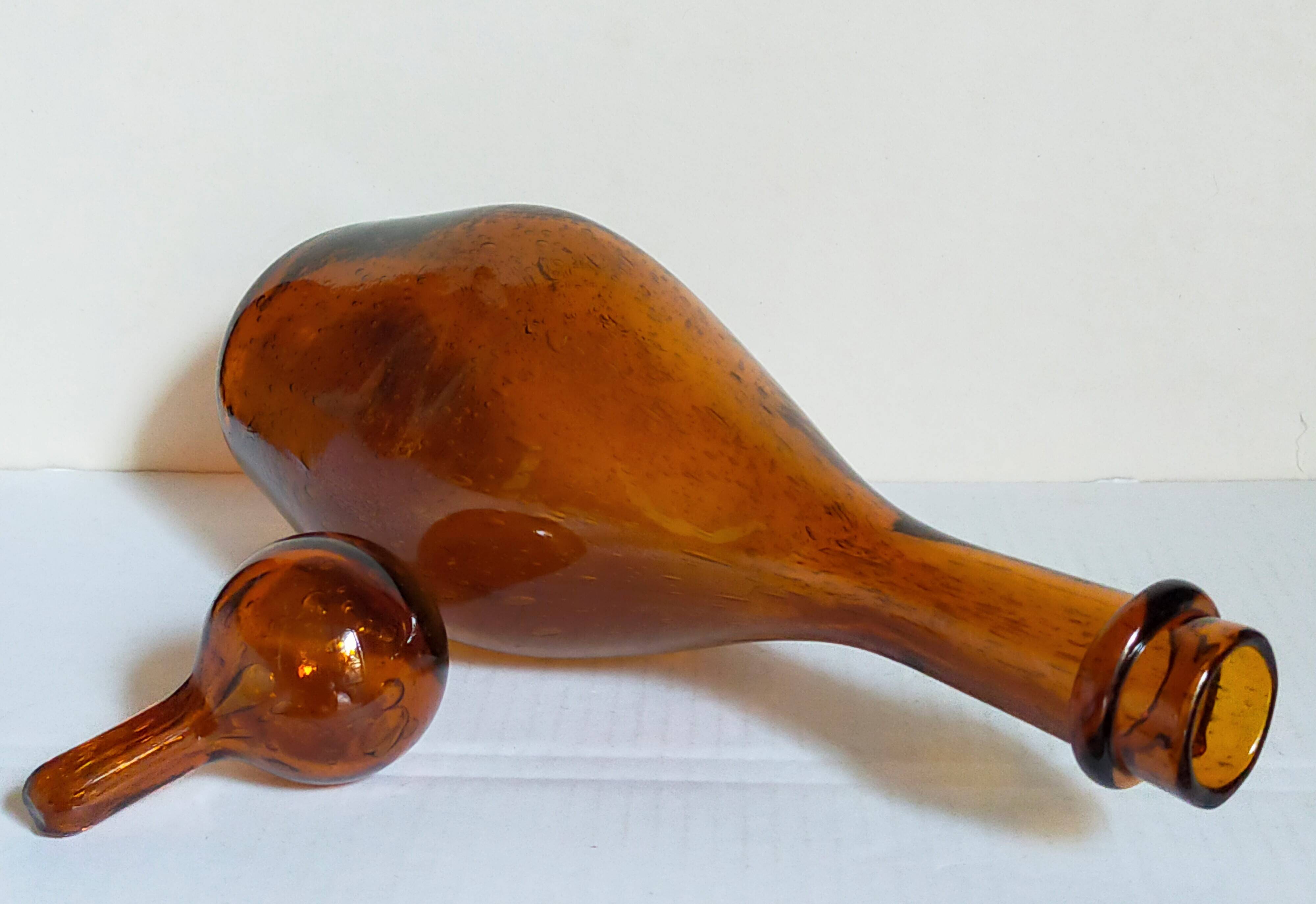 Three-sided blown glass carafe from Biot 1960s