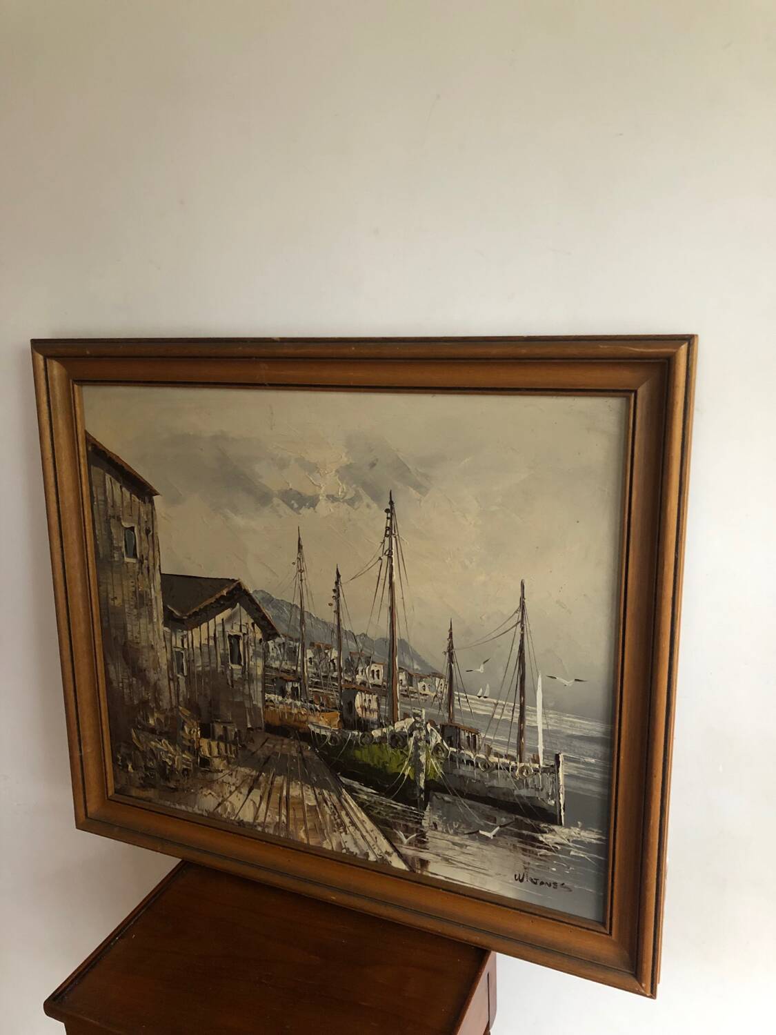 Marine painting boats in port