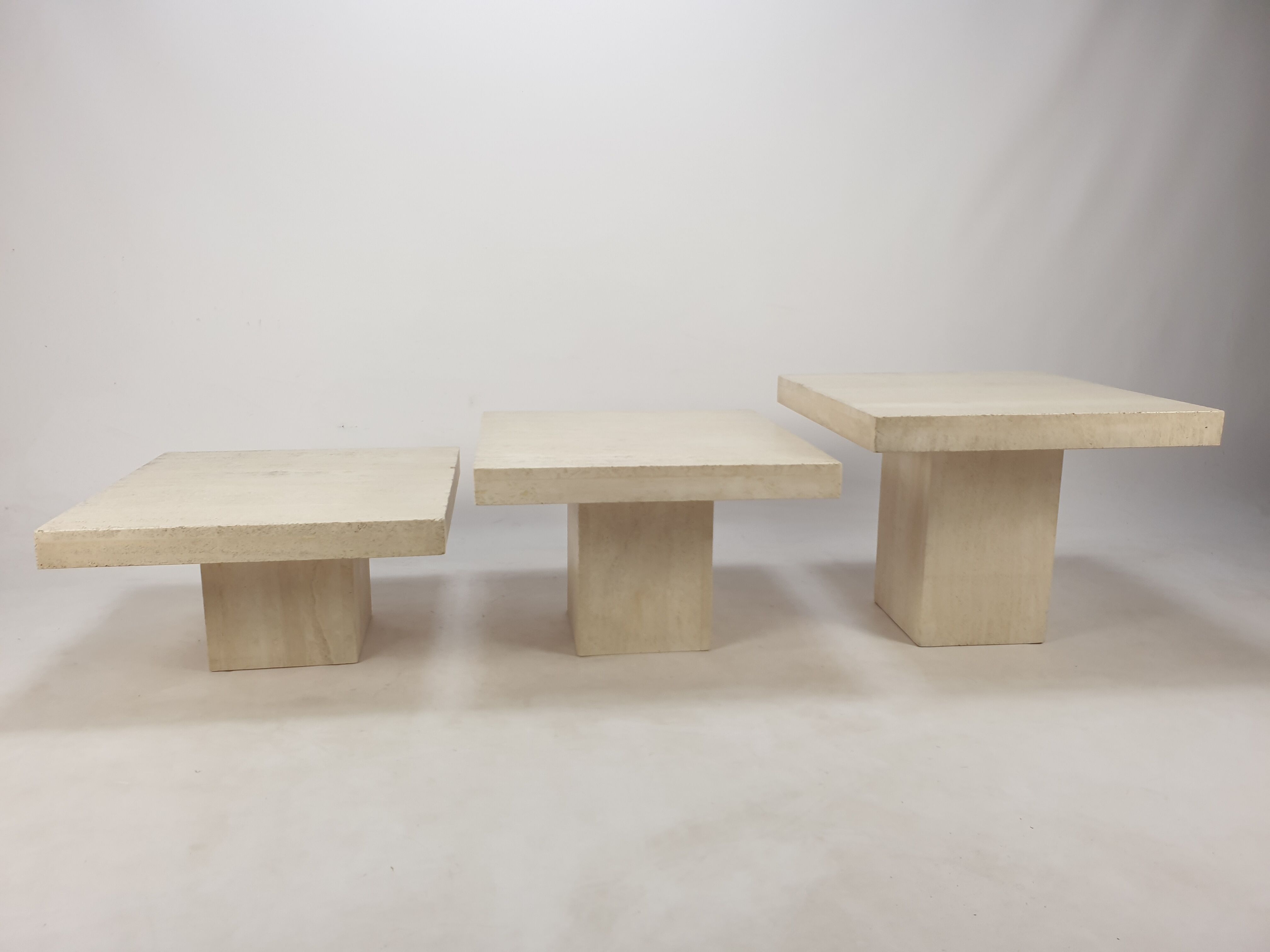 Set of 3 Italian Travertine Coffee Tables, 1980s