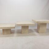Set of 3 Italian Travertine Coffee Tables, 1980s