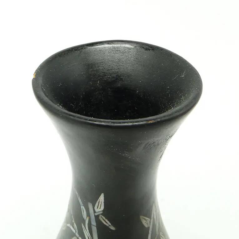 Oriental vase, black lacquer, mother-of-pearl inlay, Japan, 1950s