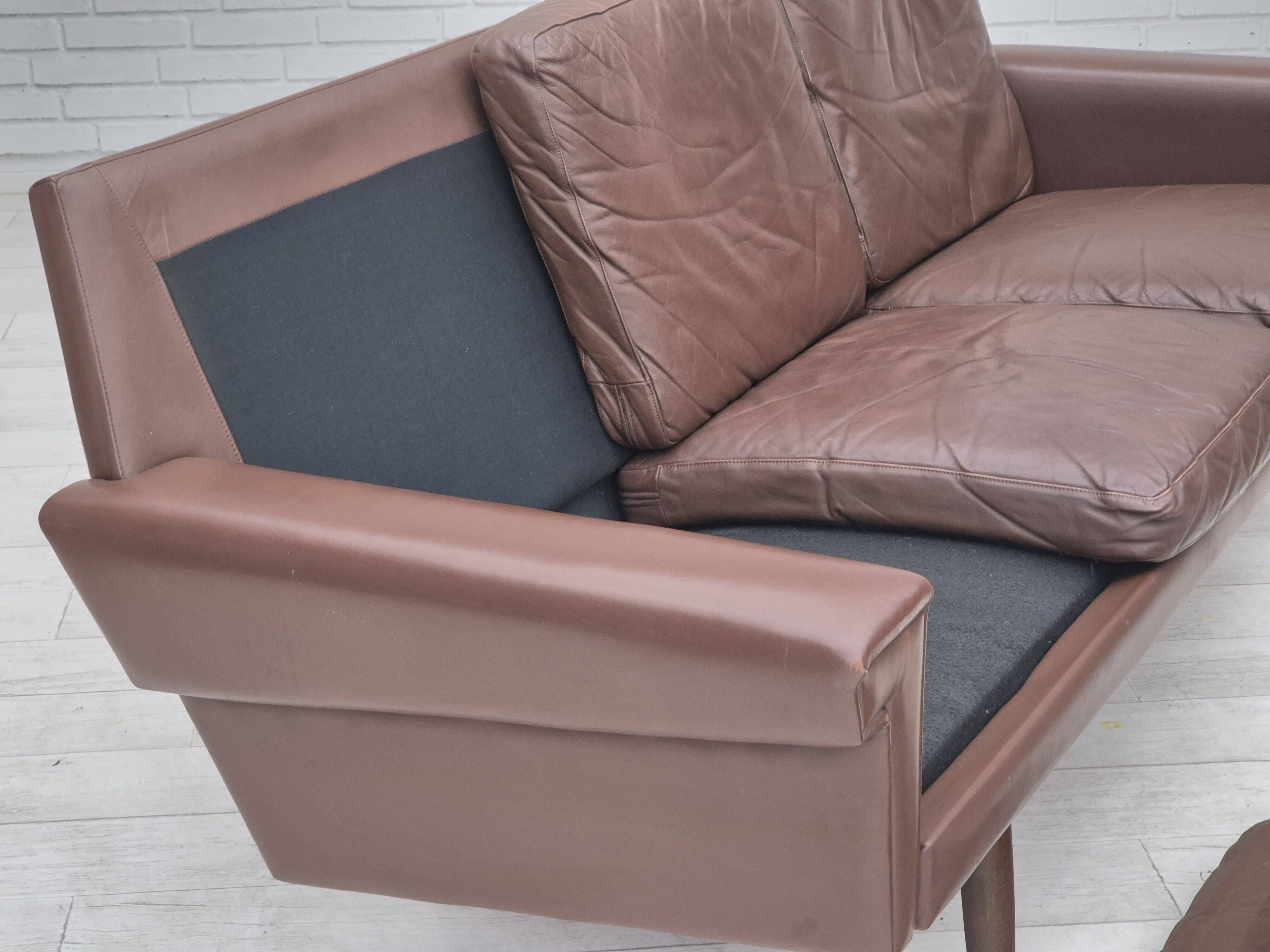 1970s, Danish 3-seater sofa, original brown leather.
