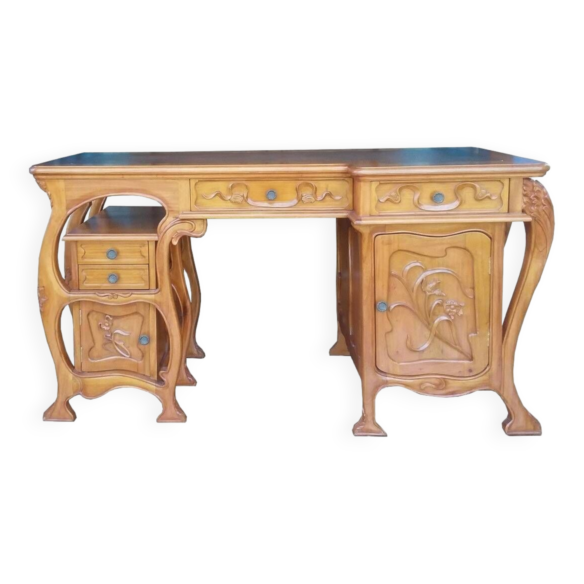 Art Nouveau style desk in solid mahogany