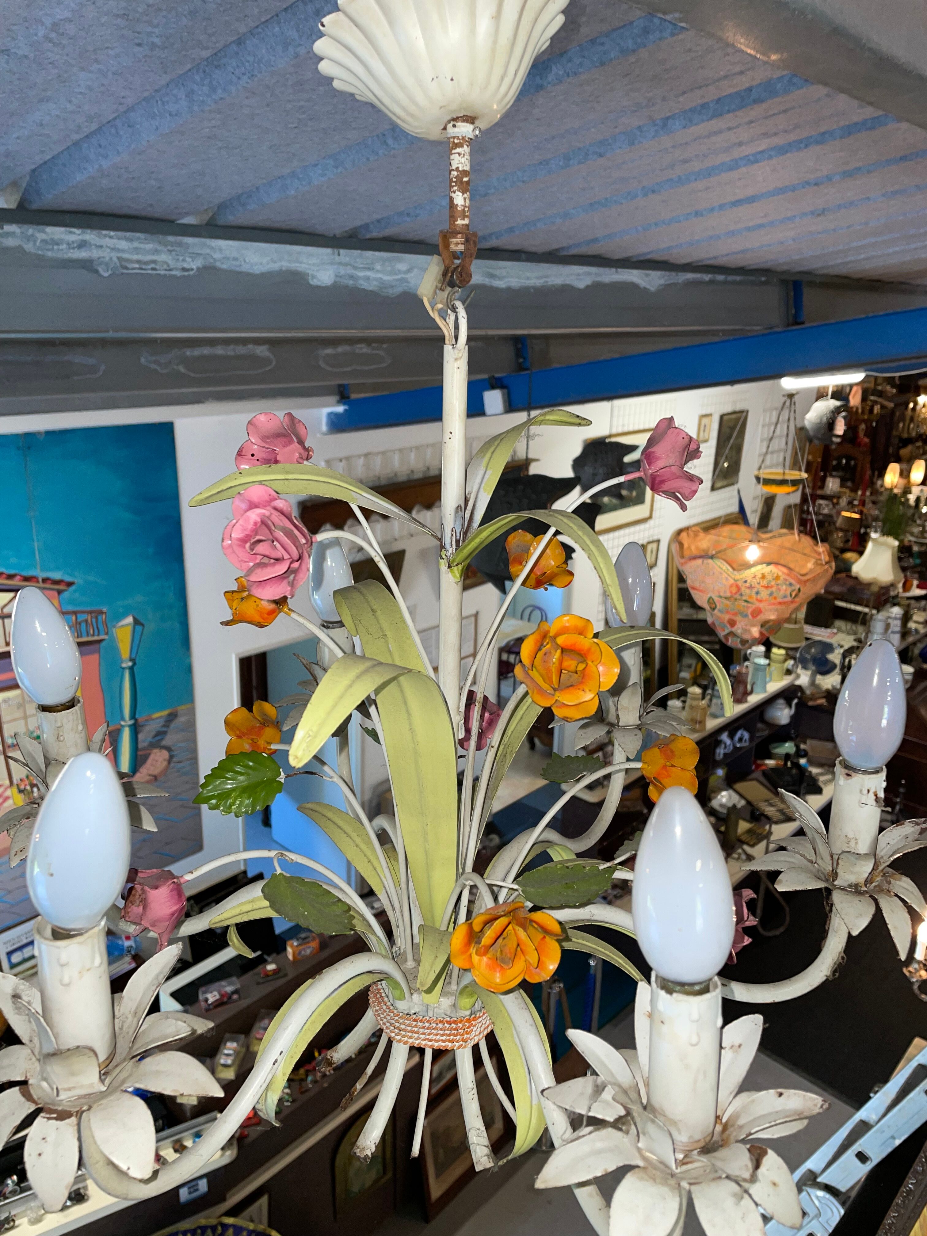 Flower painted metal chandelier