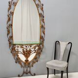 Entryway Mirror and Brass and Glass Console by Pierluigi Colli with Floral Frame