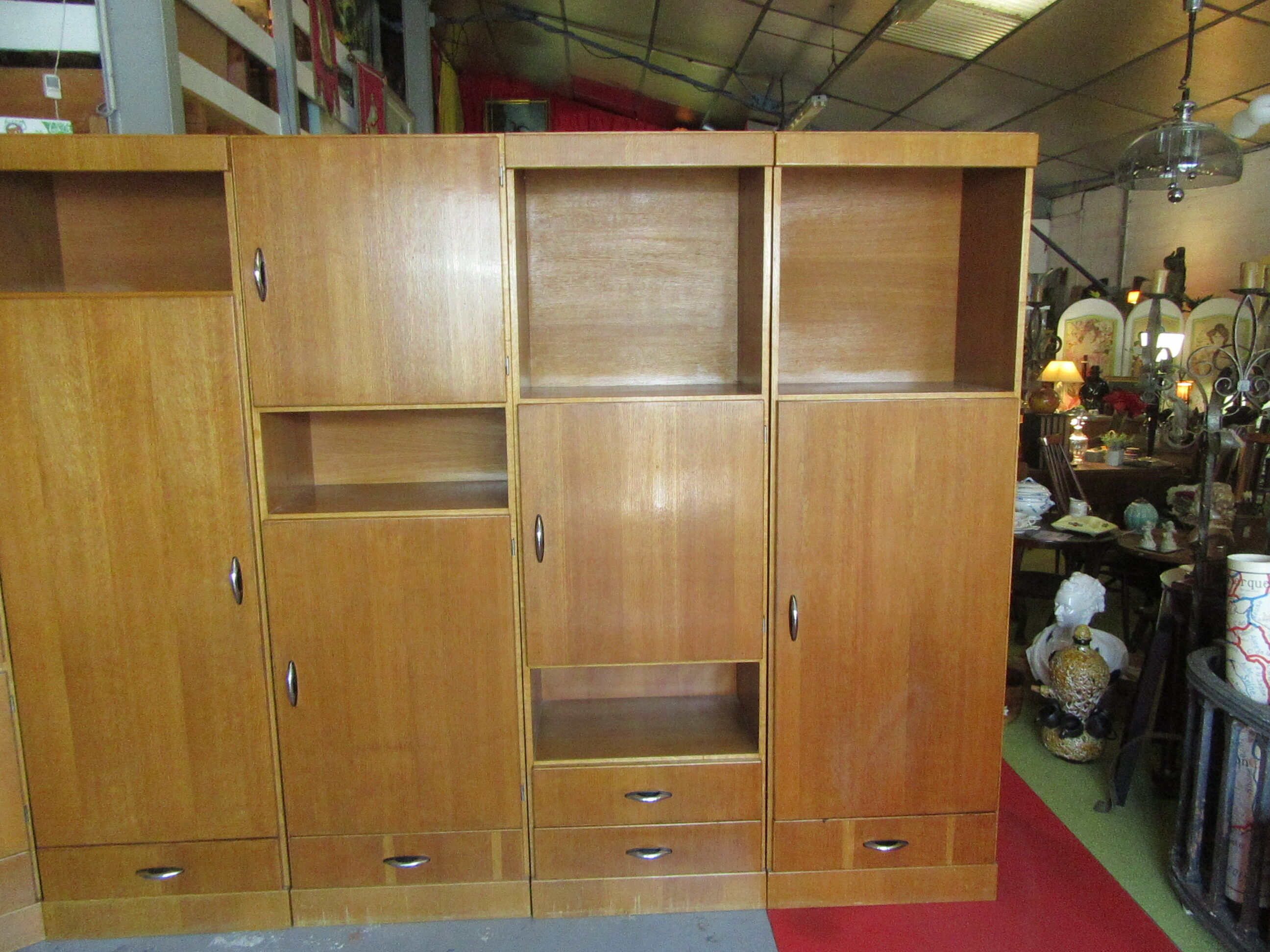 Meuble modulable de bureau ou de salon plaqué chêne des années 1960