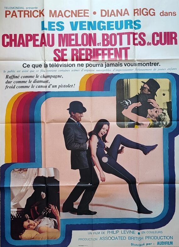 Affiche originale 1967 chapeau melon et bottes de cuir se rebiffent patrick macnee diana rigg
