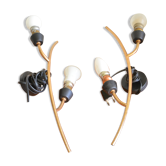 Pair of stylized 2-branch brass wall lights