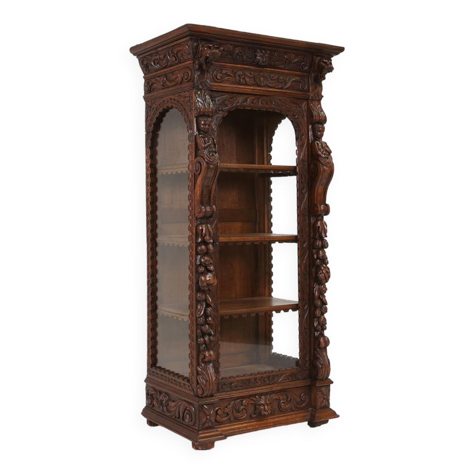 Baroque Style Display Case in Oak, Belgium, 1950s